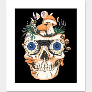 Skull Eyeball Glasses Mushrooms Aesthetic Weirdcore Stuff Posters and Art